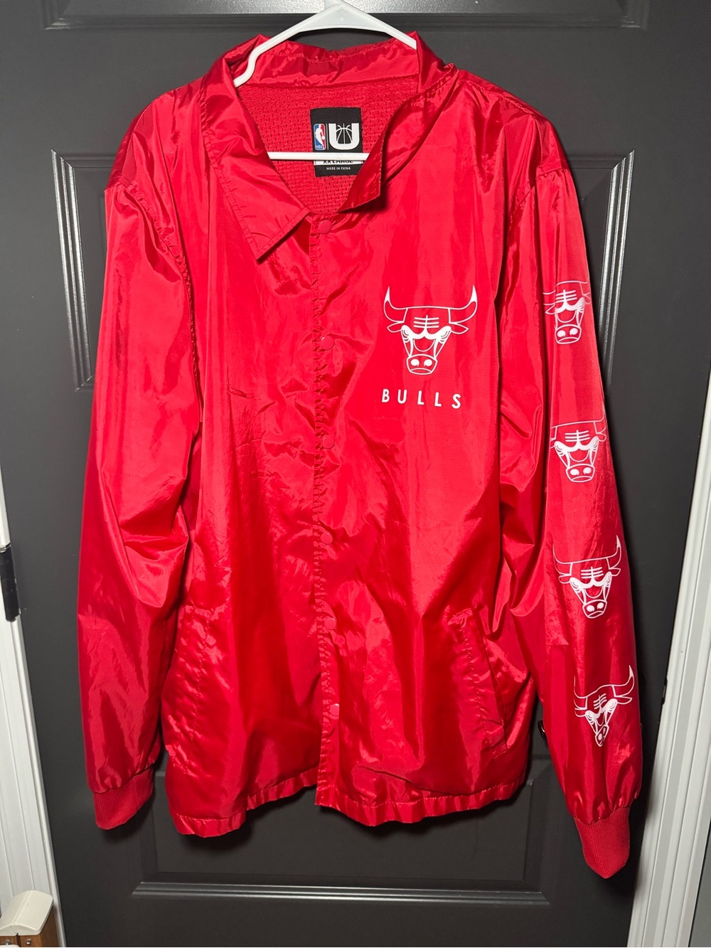 NBA Chicago Bulls Red Windbreaker Jacket with Team Logos